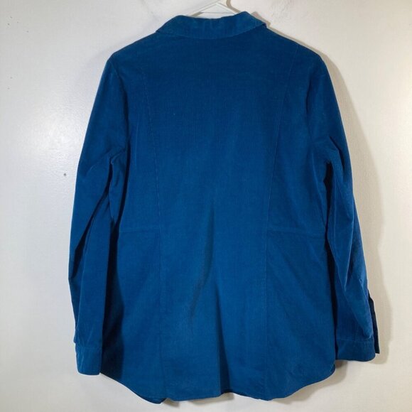 Womens J Jill Corduroy Button Shirt Jacket Shacket Teal Blue S Cotton Pockets - Picture 2 of 8